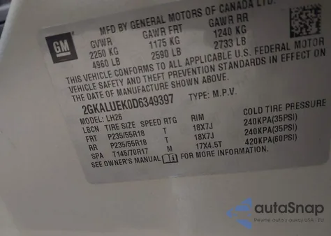 2013 GMC Terrain Slt-1 z USA, uszkodzony, nr VIN 2GKALUEK0D6349397